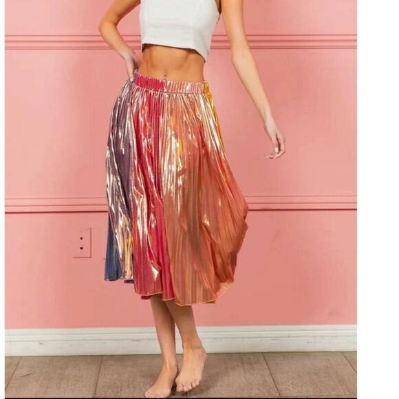 BiBi Rainbow Pleated Midi Skirt New Large - Picture 4 of 5